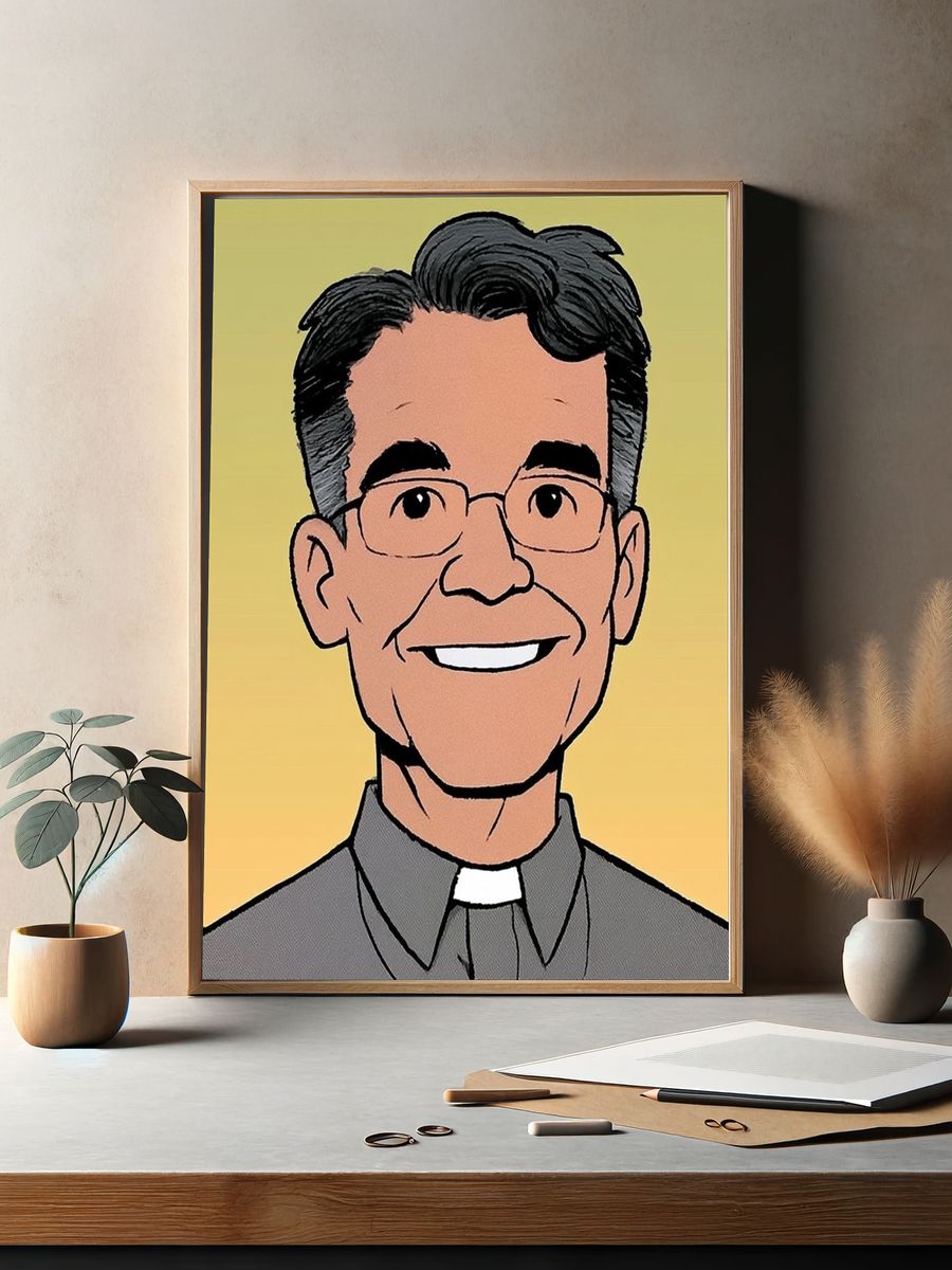 Smiling Priest Portrait Print. — room view 2
