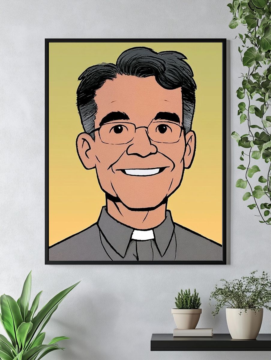 Smiling Priest Portrait Print. — room view 4
