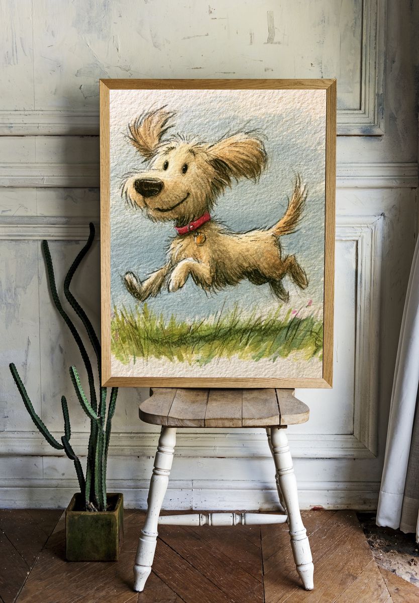 Playful Dog Watercolor Poster. room preview