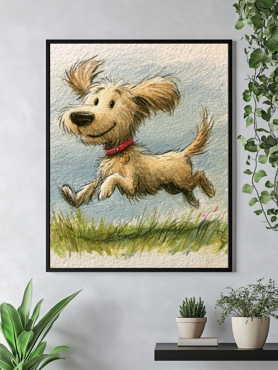 Playful Dog Watercolor Poster. — room view 4
