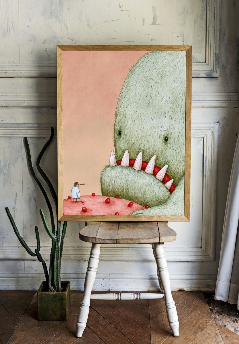 Monster Encounter Surrealism Print. room preview