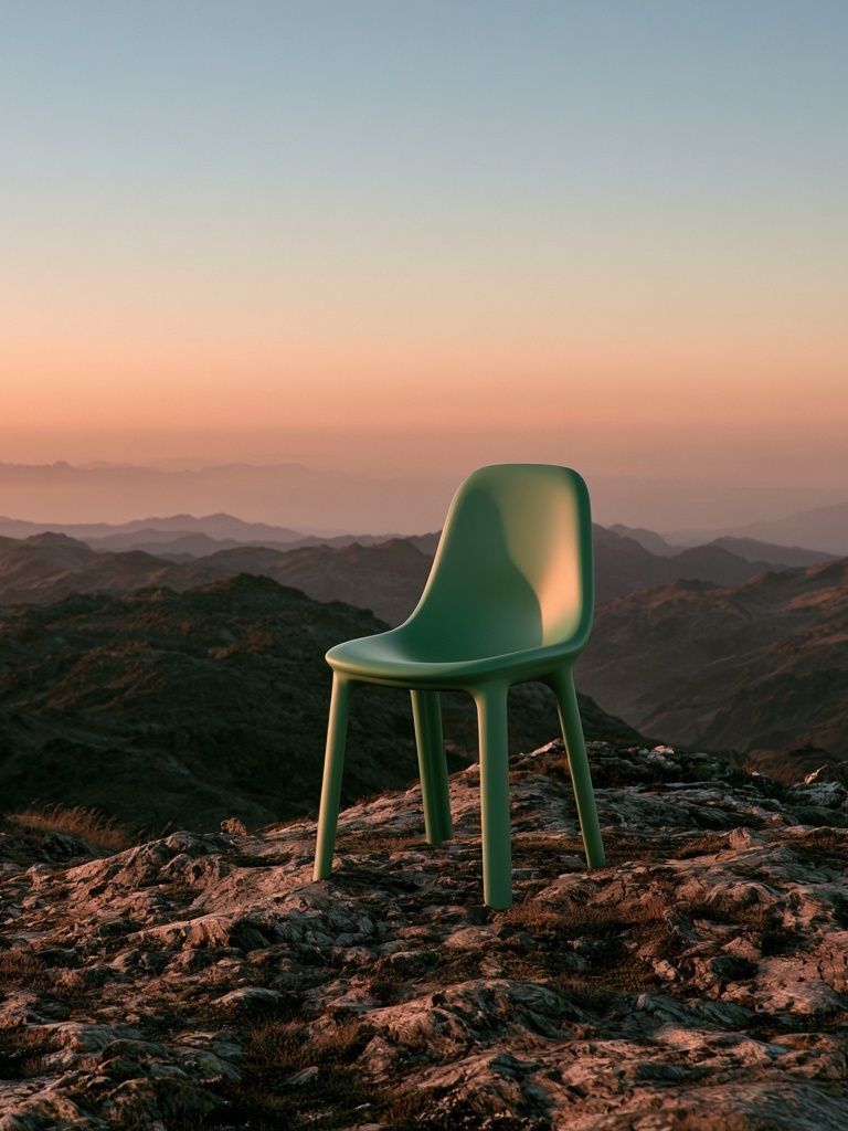 Solitary Chair at Sunset Print. poster — illustration art