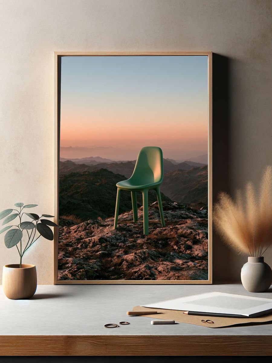 Solitary Chair at Sunset Print. — room view 2