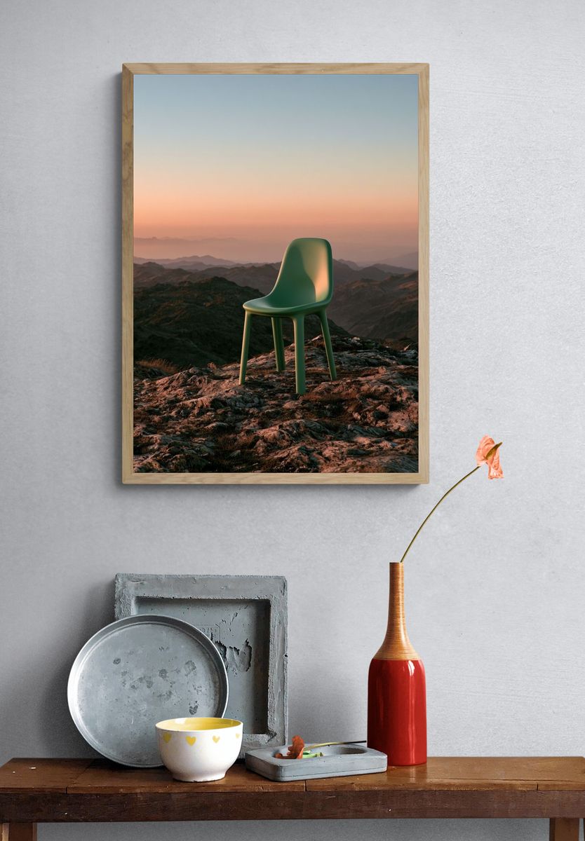 Solitary Chair at Sunset Print. — room view 3