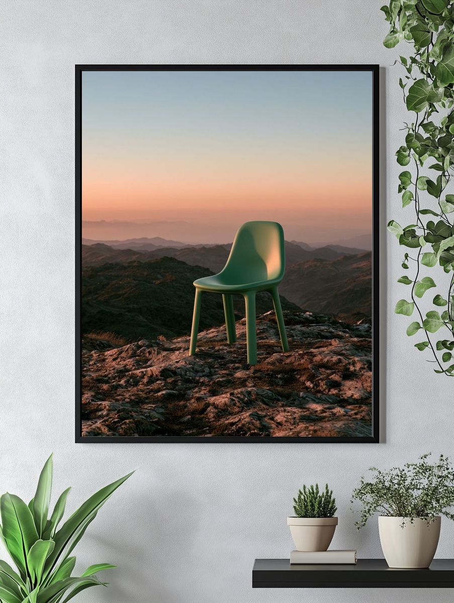 Solitary Chair at Sunset Print. — room view 4