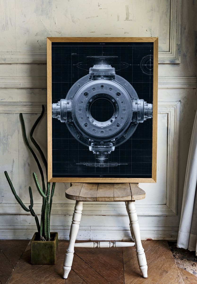 Futuristic Orbital Blueprint Poster. room preview