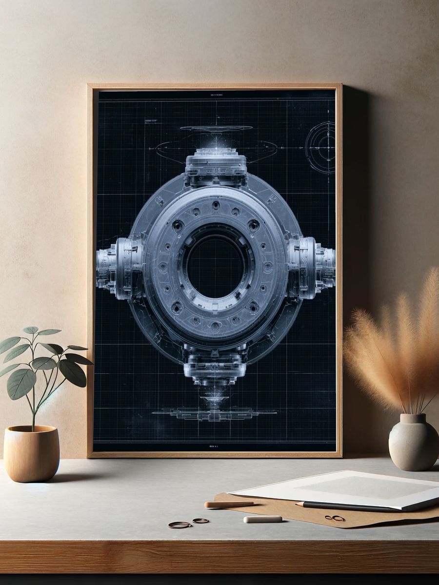 Futuristic Orbital Blueprint Poster. — room view 2