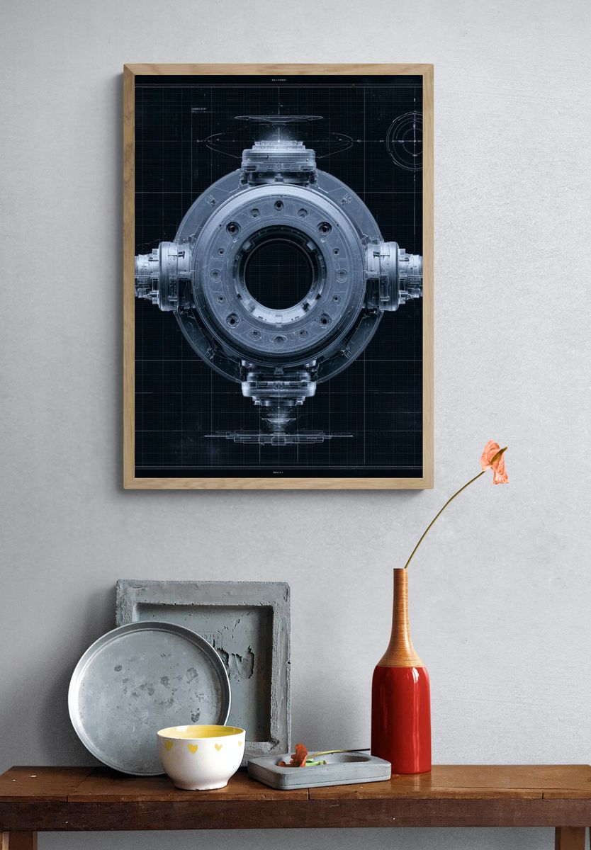 Futuristic Orbital Blueprint Poster. — room view 3