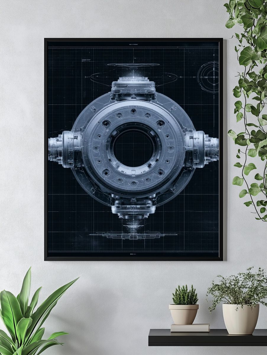 Futuristic Orbital Blueprint Poster. — room view 4