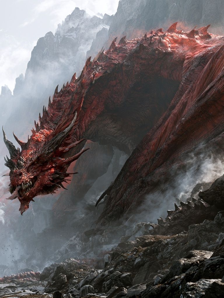 Red Dragon Mountain Fantasy Print. poster detail