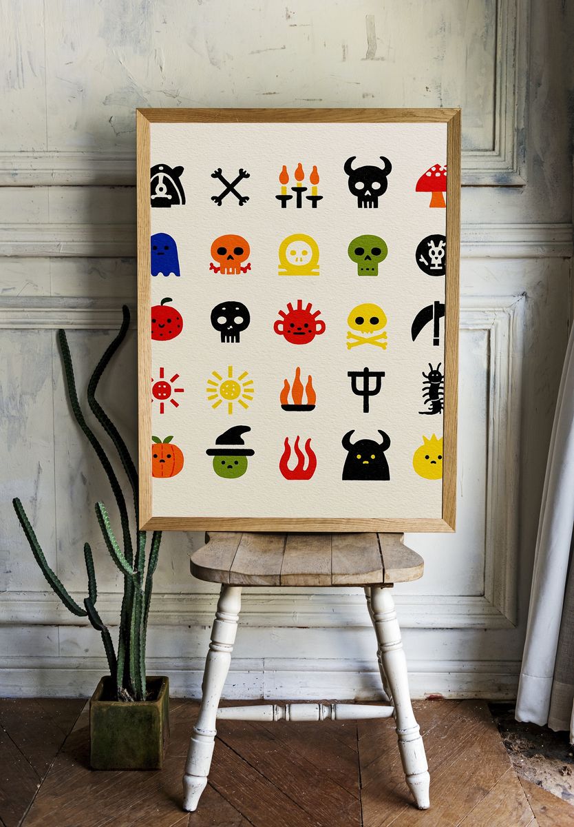 Cute Halloween Icons Typography Print. room preview
