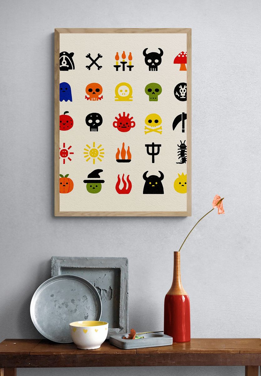 Cute Halloween Icons Typography Print. — room view 3