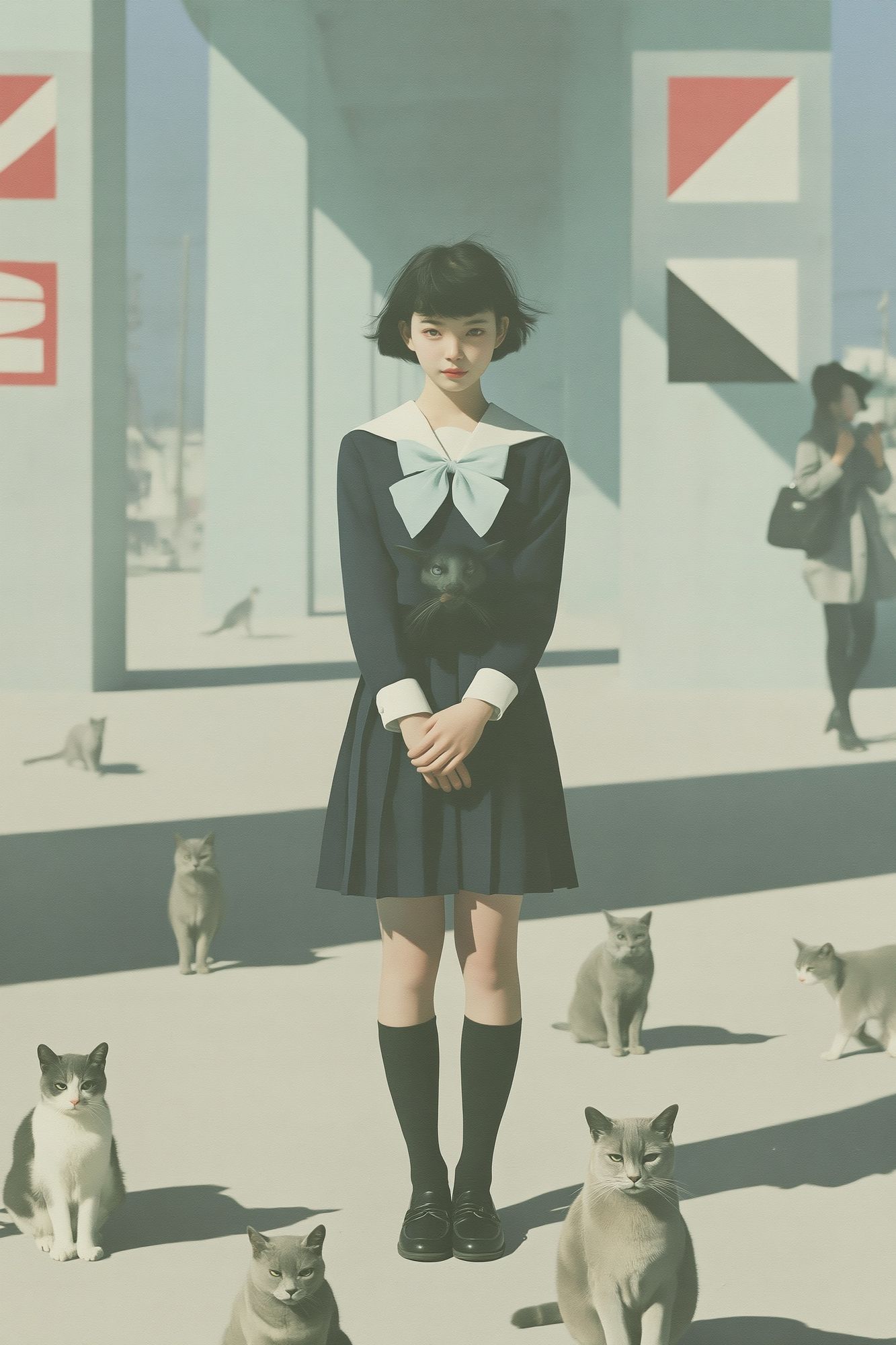 Girl with Cats Surreal Illustration Poster. poster detail