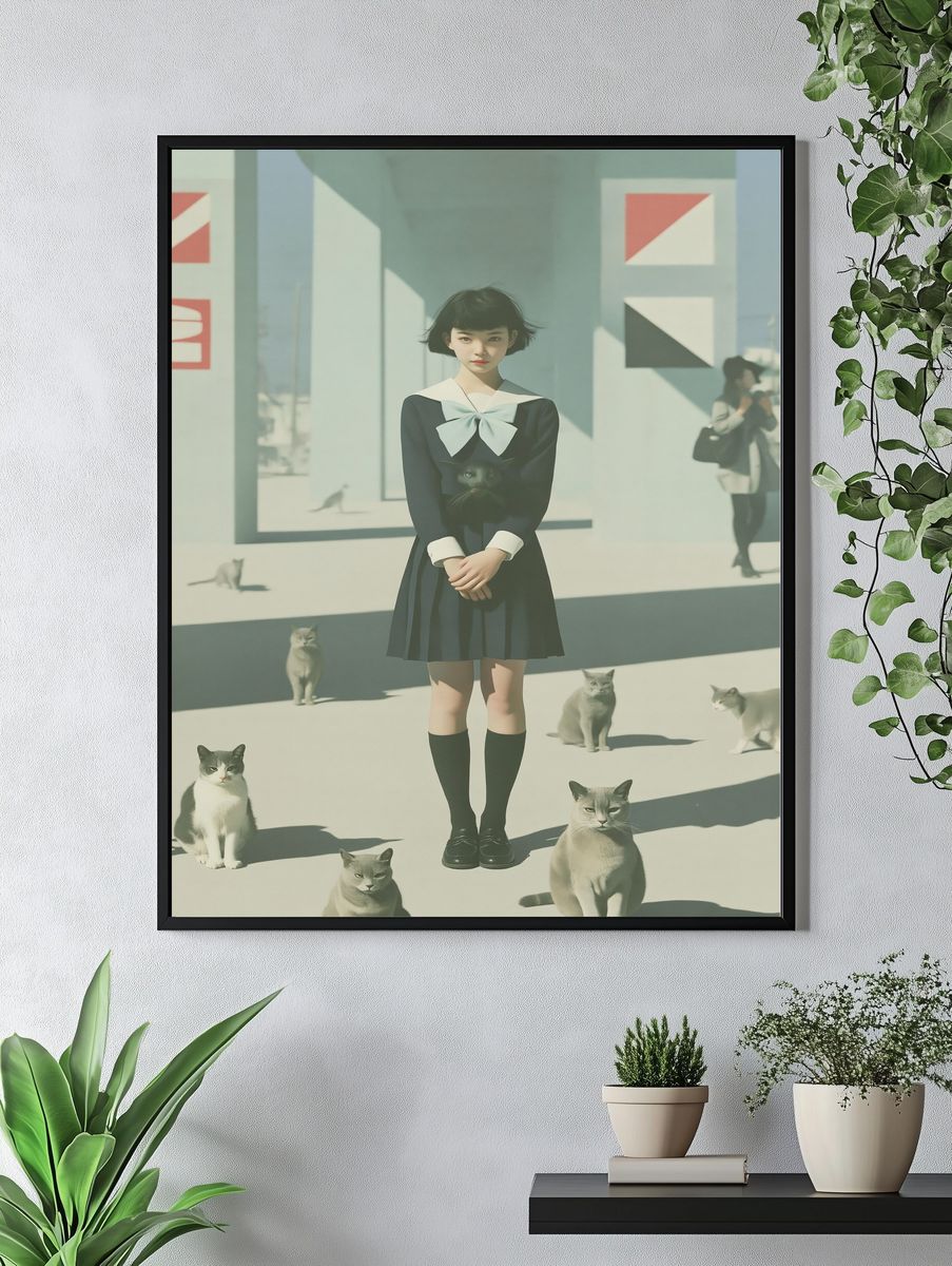 Girl with Cats Surreal Illustration Poster. — room view 4