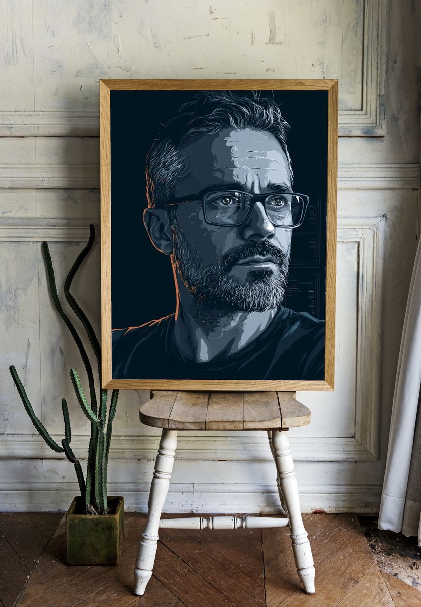 Bearded Man Portrait Illustration Print. room preview