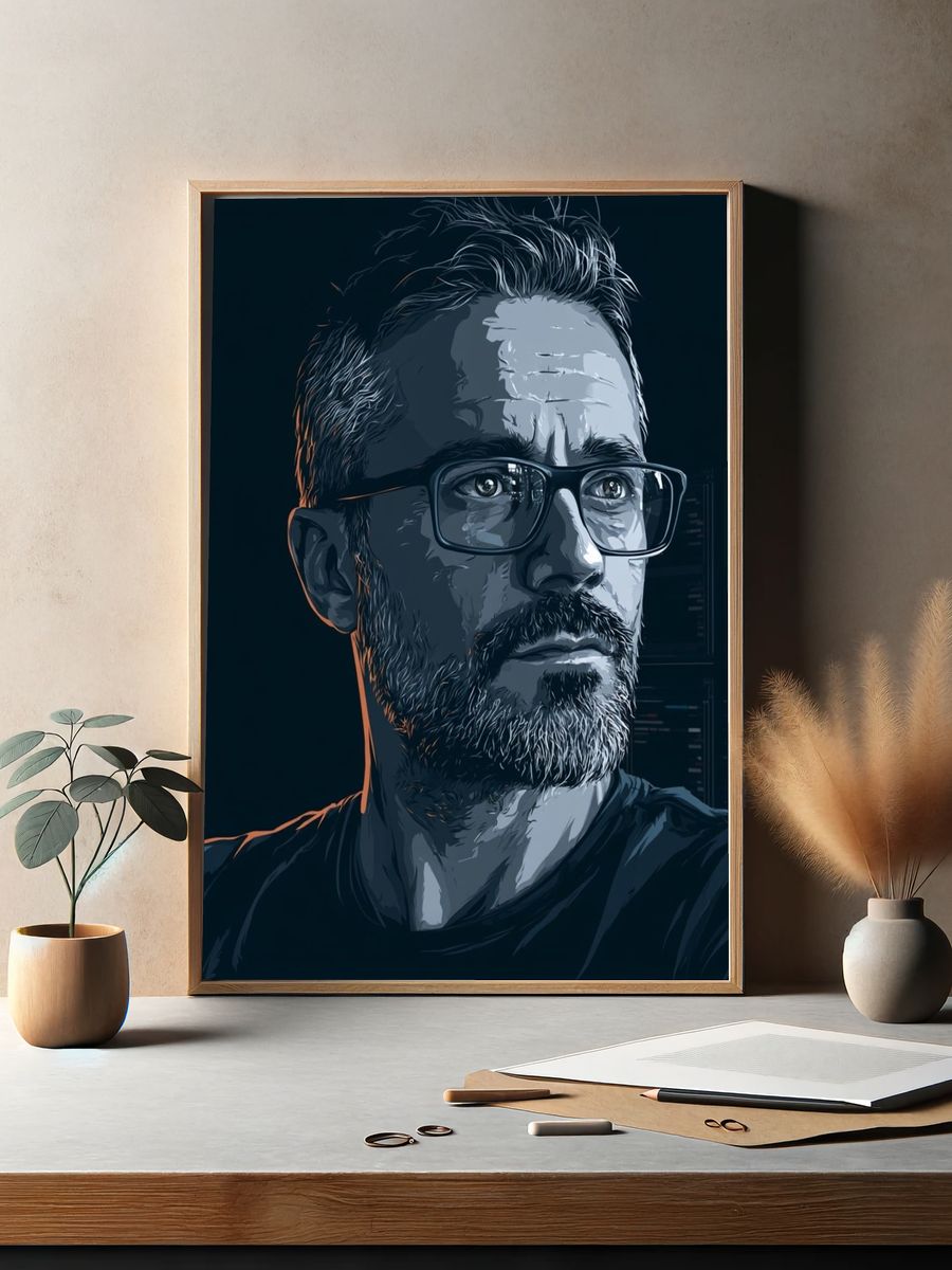 Bearded Man Portrait Illustration Print. — room view 2