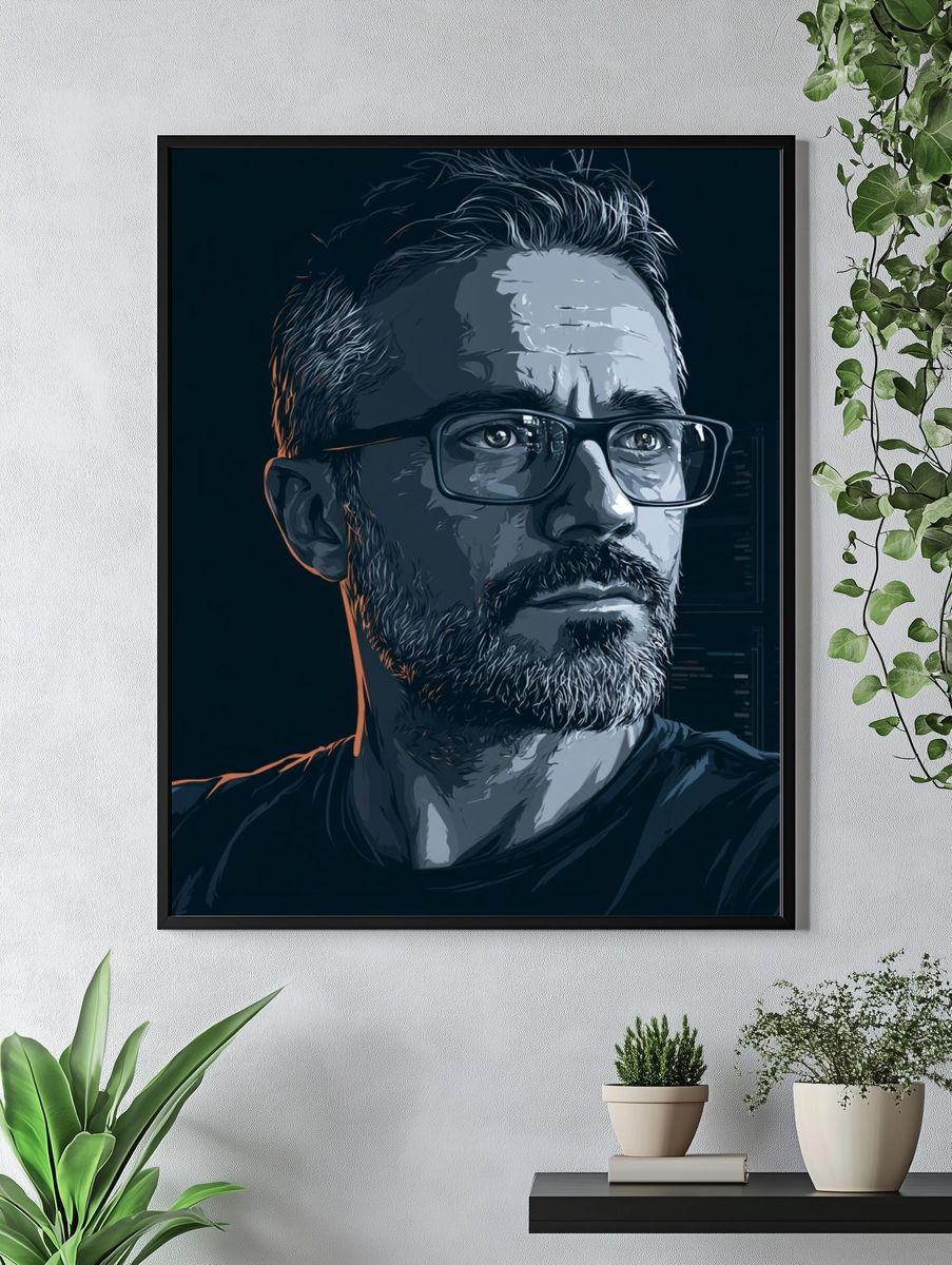 Bearded Man Portrait Illustration Print. — room view 4