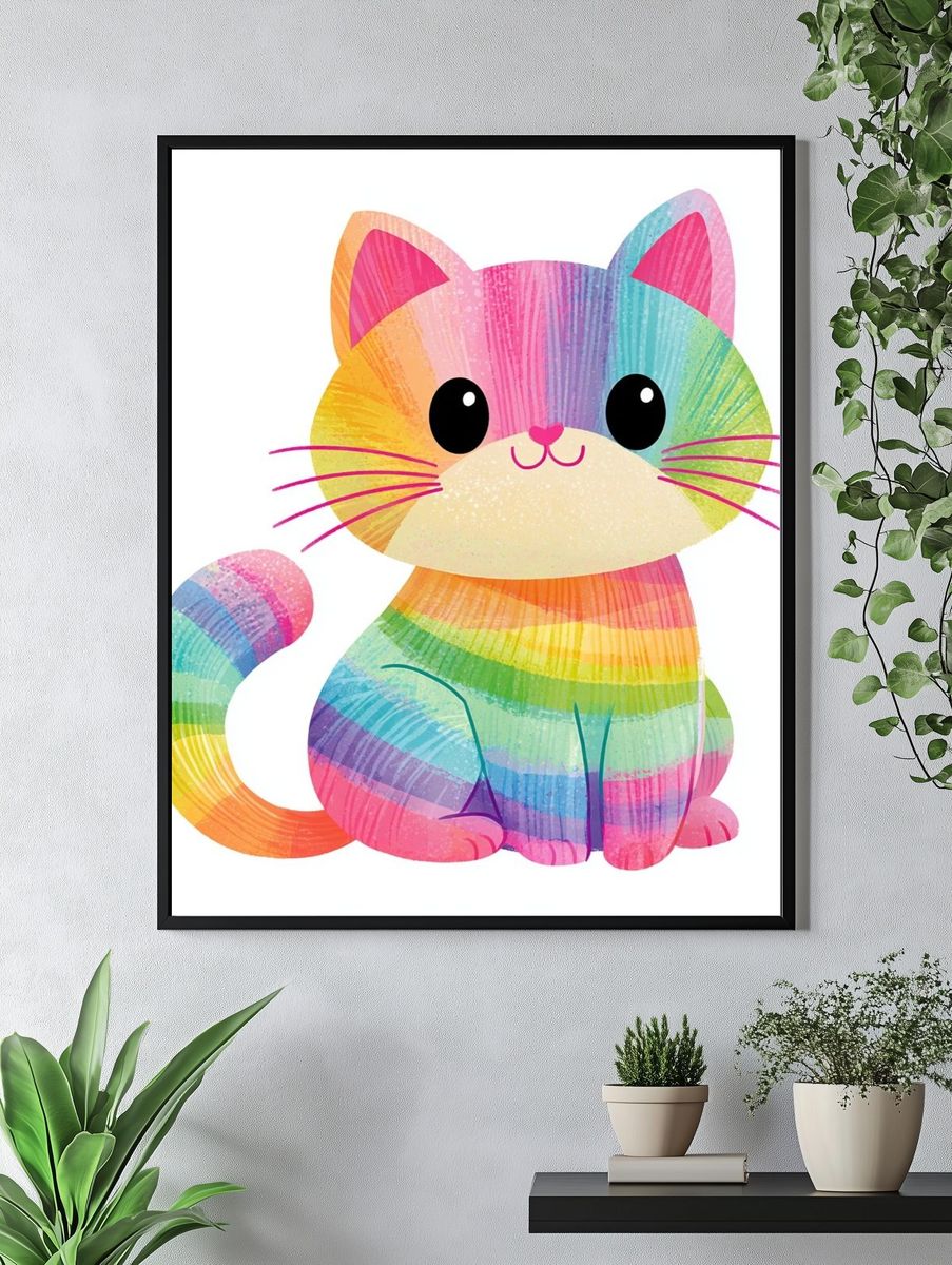 Rainbow Cat Illustration Poster. — room view 4