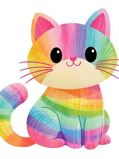 Rainbow Cat Illustration Poster.