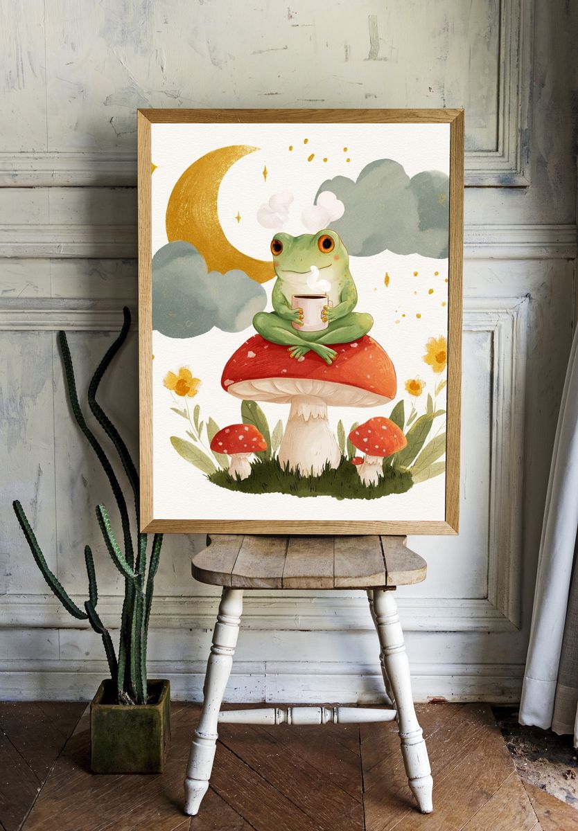 Frog on Mushroom Watercolor Poster. room preview