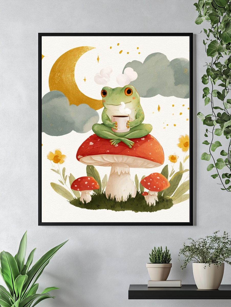 Frog on Mushroom Watercolor Poster. — room view 4