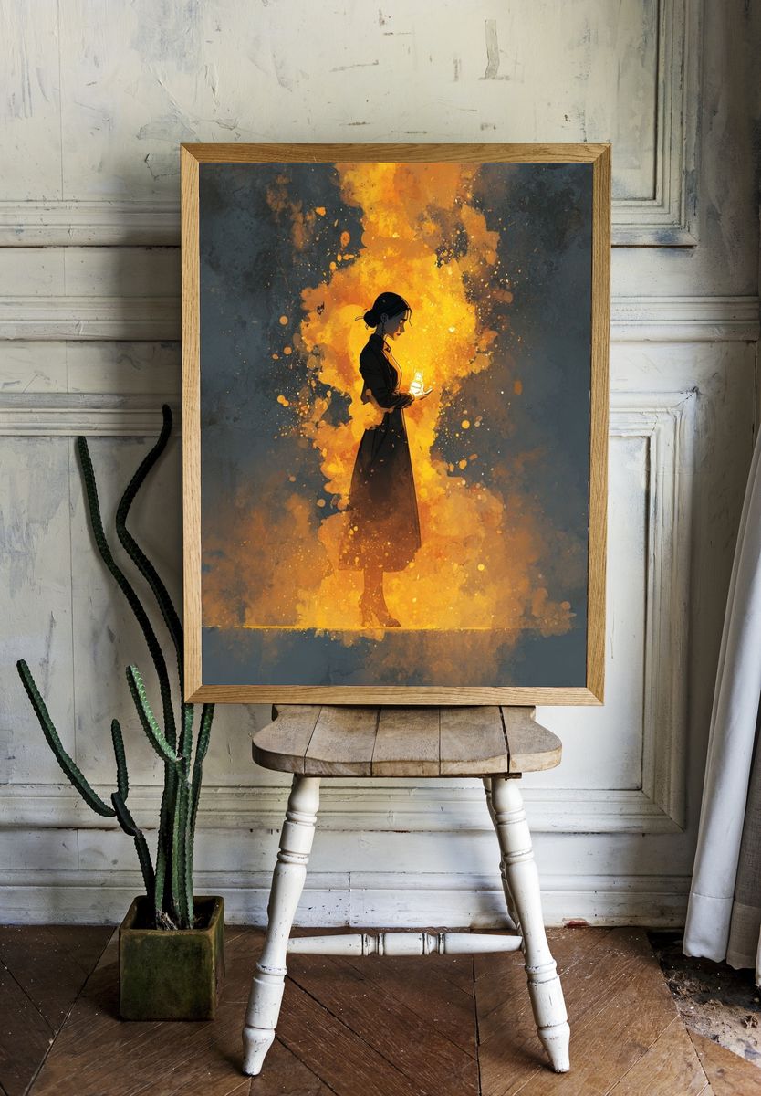 Lantern Woman Illustration Poster. — room view 1