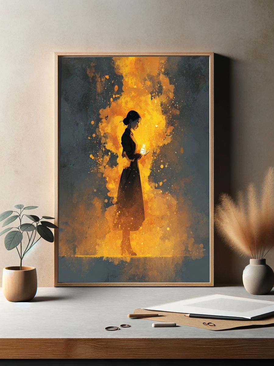Lantern Woman Illustration Poster. — room view 2