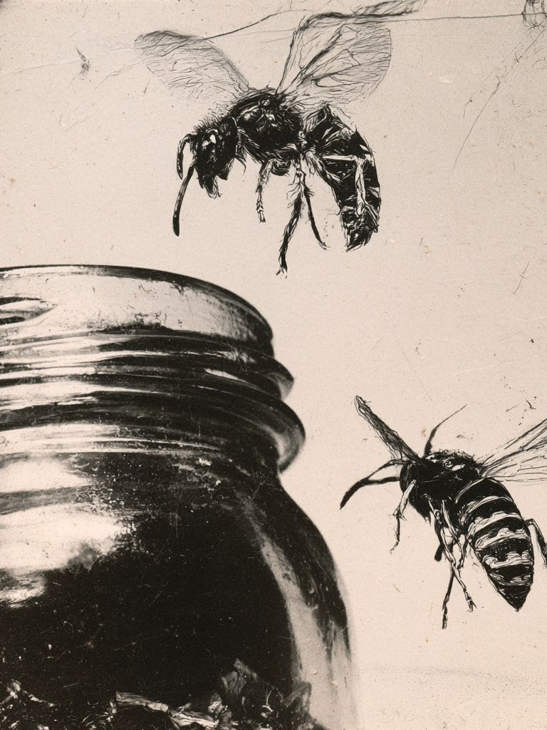 Bees and Jar Ink Poster. poster — illustration art