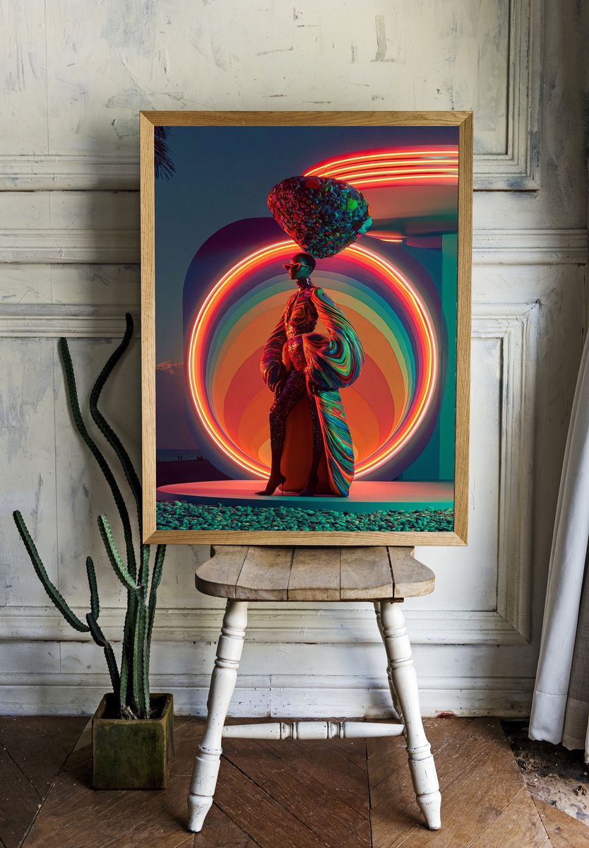 Neon Fashion Figure Illustration Poster. — room view 1