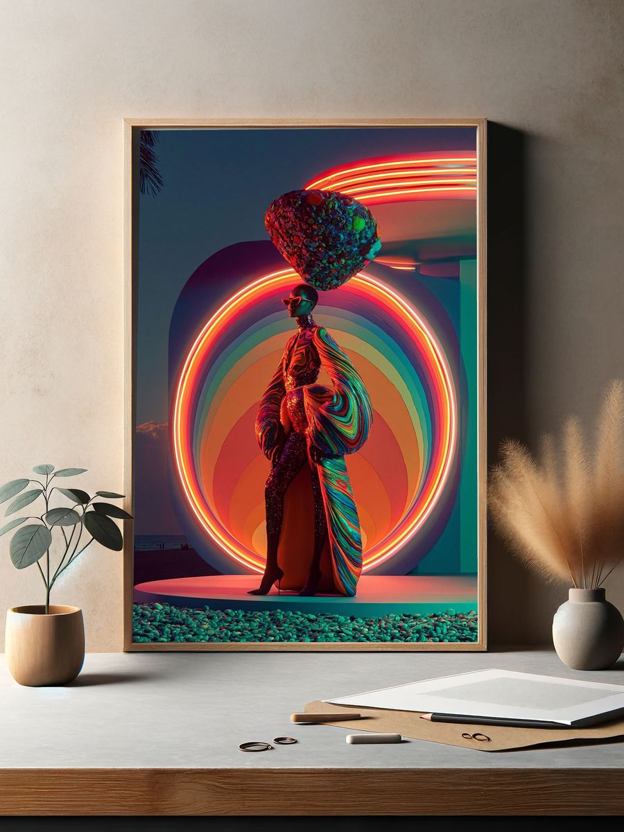 Neon Fashion Figure Illustration Poster. — room view 2