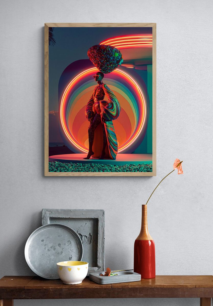 Neon Fashion Figure Illustration Poster. — room view 3