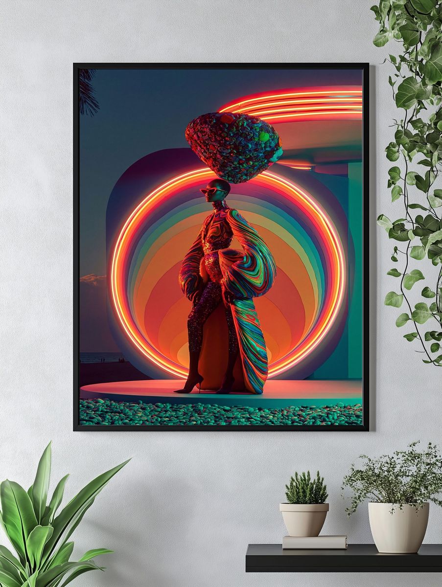 Neon Fashion Figure Illustration Poster. — room view 4
