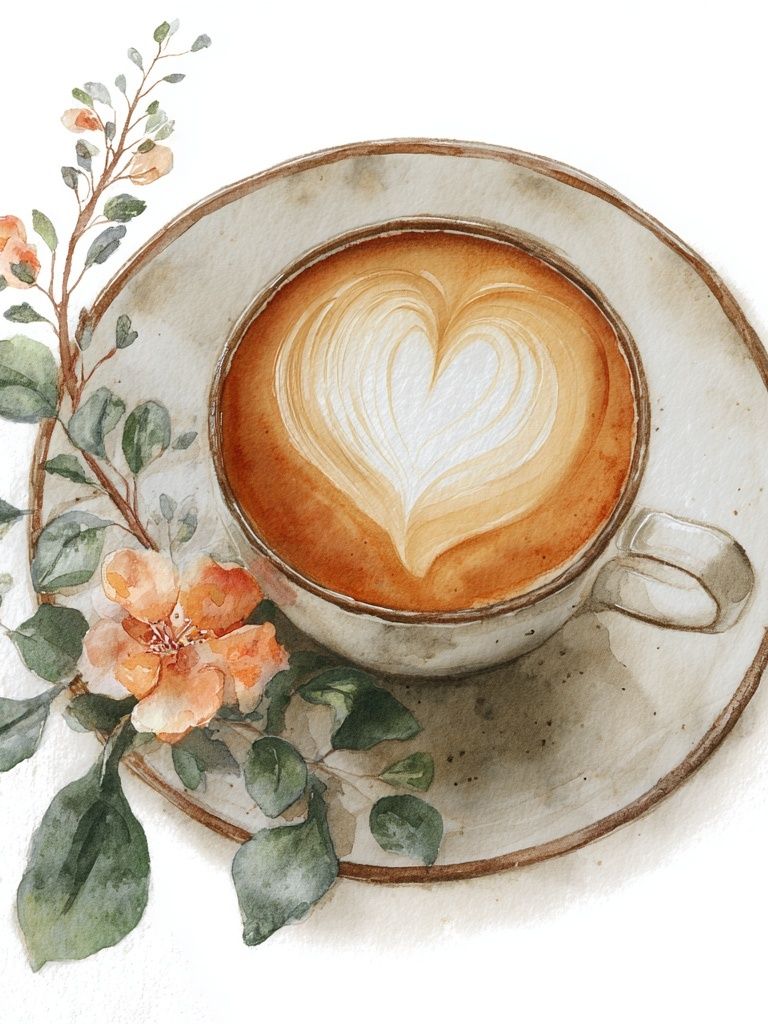 Floral Latte Watercolor Poster. poster — illustration art