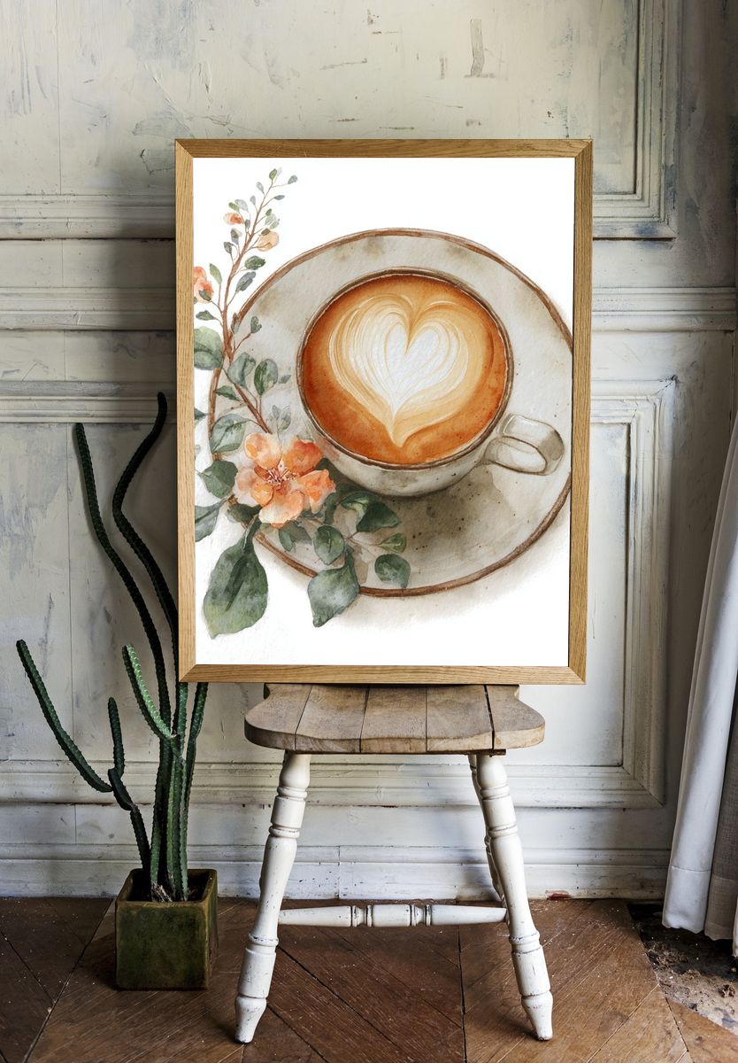 Floral Latte Watercolor Poster. — room view 1