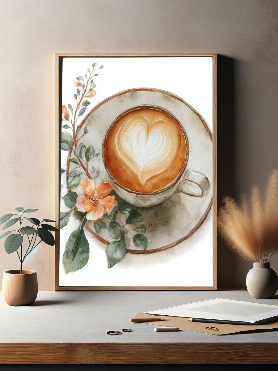 Floral Latte Watercolor Poster. — room view 2