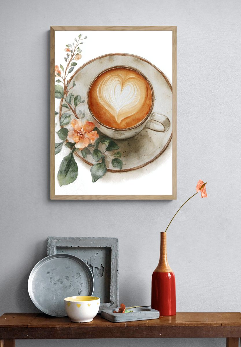 Floral Latte Watercolor Poster. — room view 3