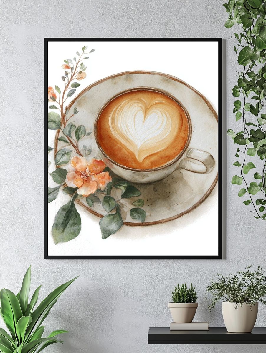 Floral Latte Watercolor Poster. — room view 4