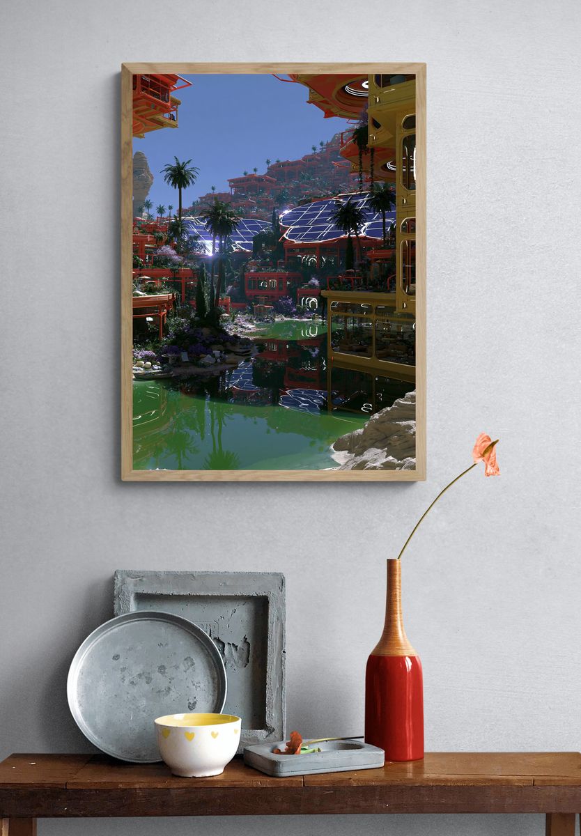 Futuristic Oasis Resort Poster. — room view 3
