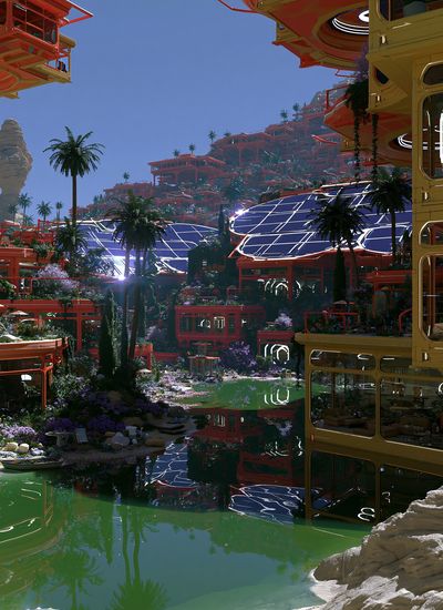 Futuristic Oasis Resort Poster.