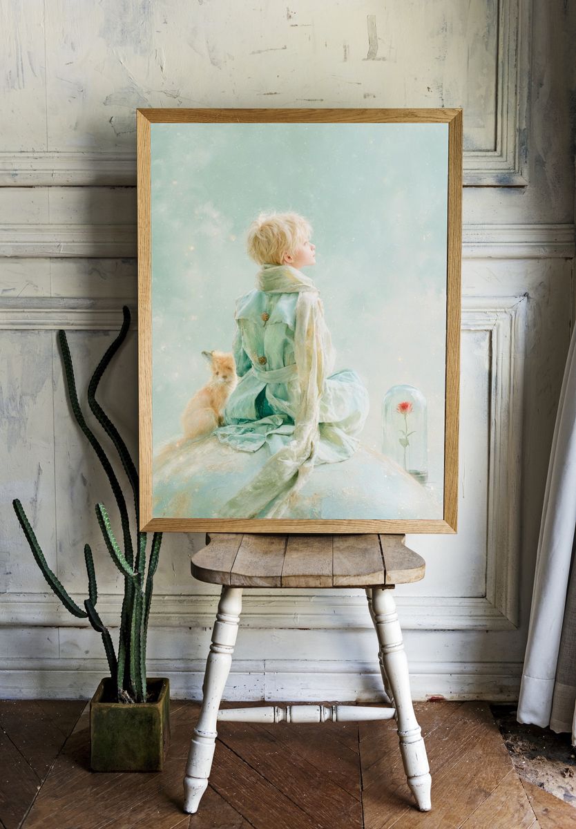 Dreamy Child and Fox Illustration Print. — room view 1