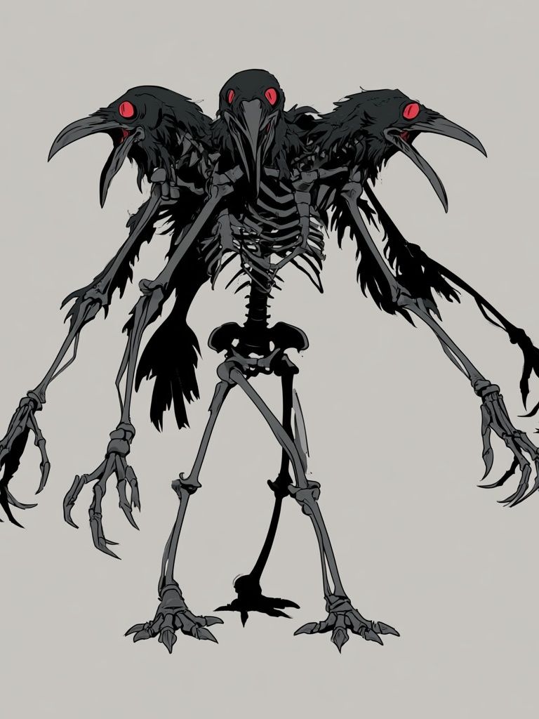 Three-Headed Raven Skeleton Illustration Poster. poster — illustration art