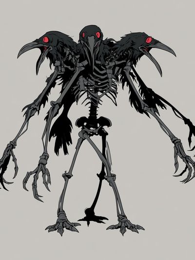 Three-Headed Raven Skeleton Illustration Poster.