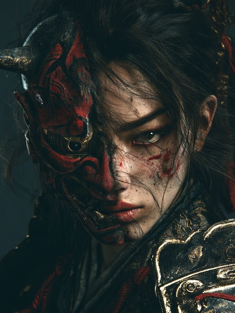Samurai Demon Portrait Print. poster detail