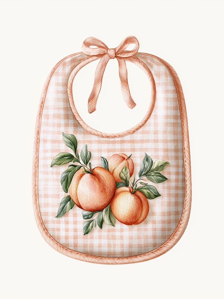 Peach Gingham Bib Illustration Print. poster detail