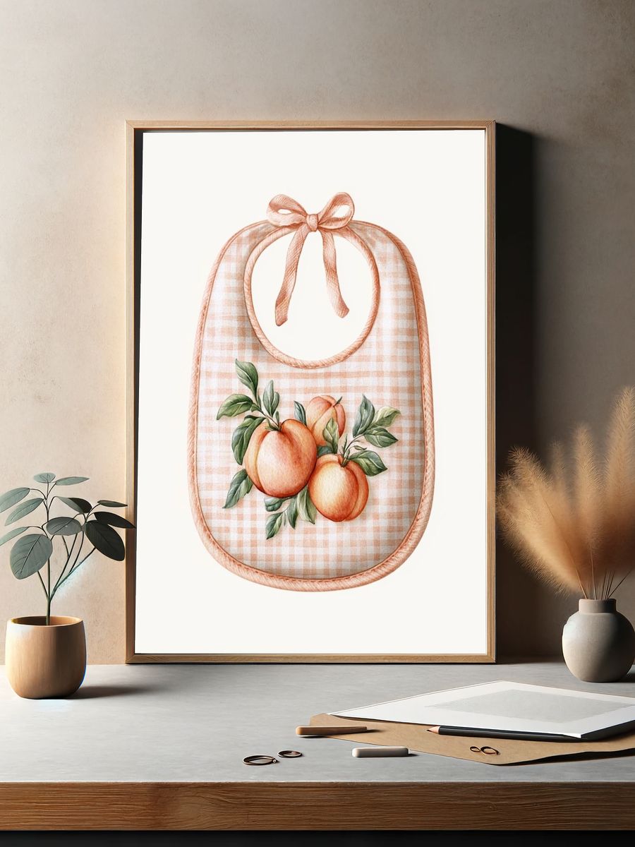 Peach Gingham Bib Illustration Print. — room view 2