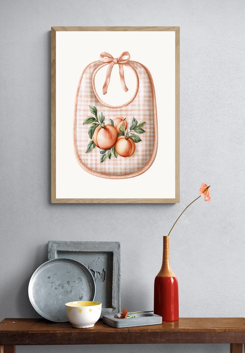 Peach Gingham Bib Illustration Print. — room view 3