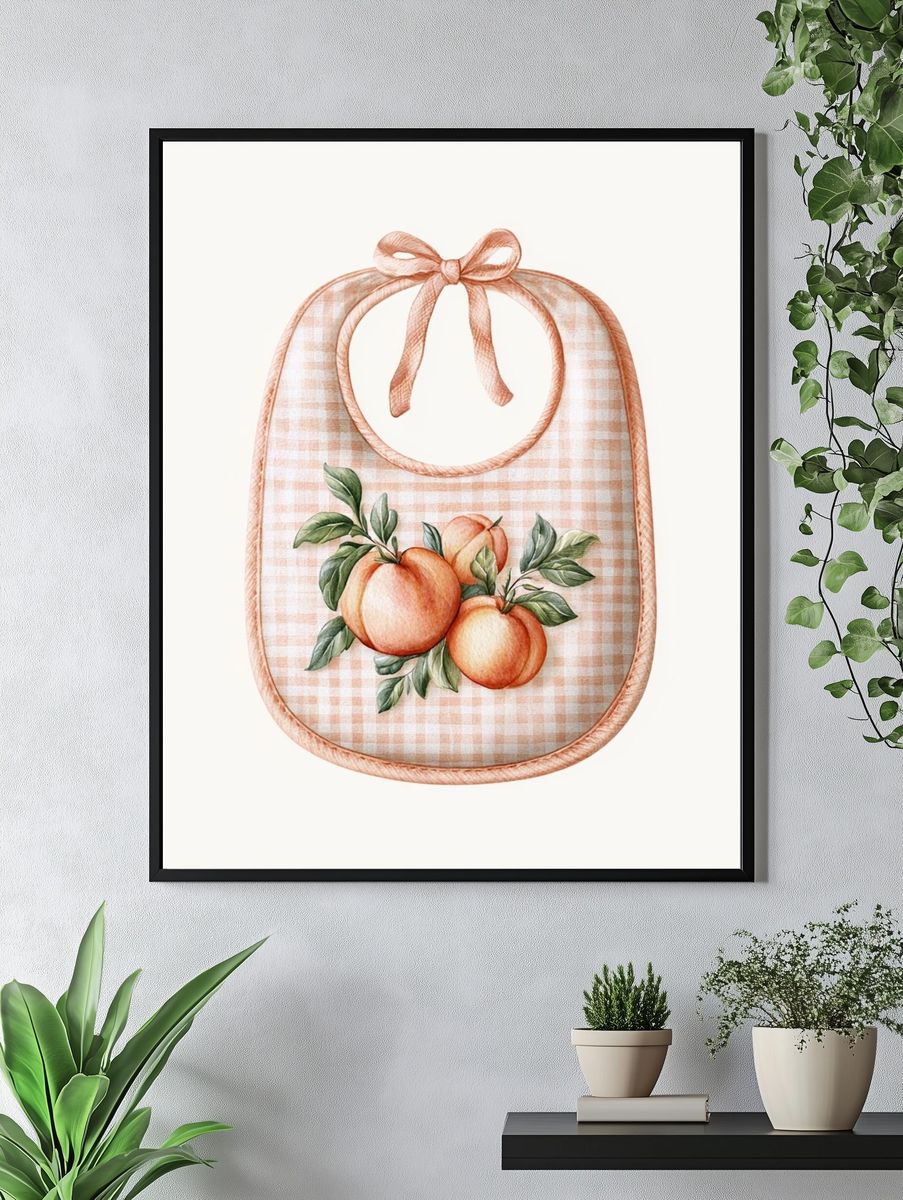 Peach Gingham Bib Illustration Print. — room view 4