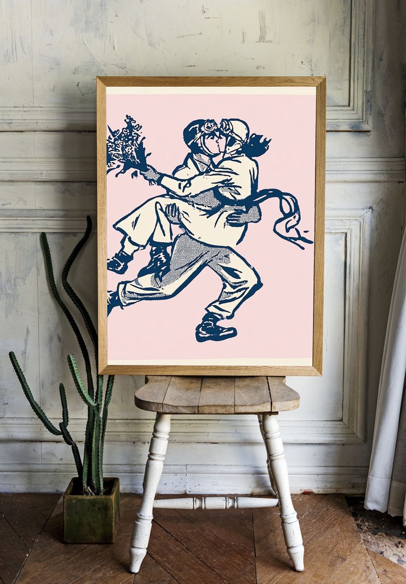Running Couple Illustration Poster. room preview