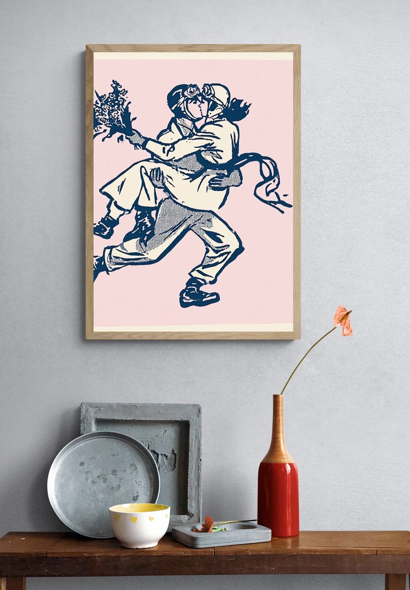 Running Couple Illustration Poster. — room view 3