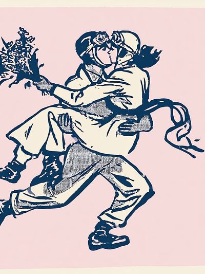 Running Couple Illustration Poster.
